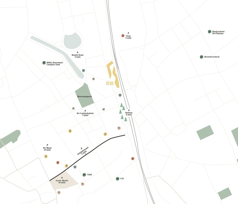 Locatiekaart Roelevard, Roeselare centrum nabij station en Grote Markt